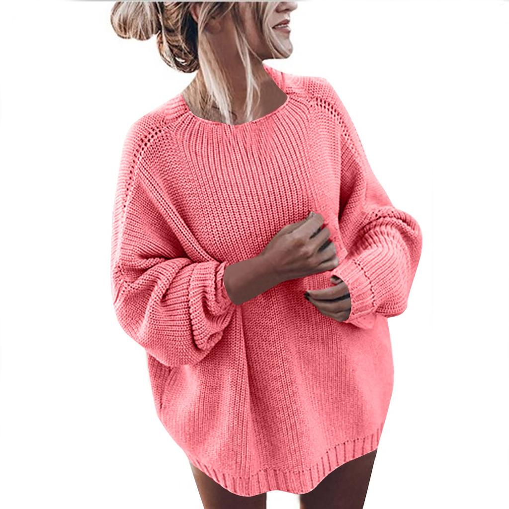 Women's Fashionable Casual Round Neck Solid Color Long Sleeve Sweaters