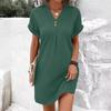 Women's Summer New Short Sleeve V-neck Color Pullover Comfortable Casual Button Dress
