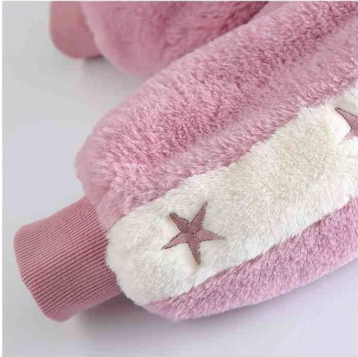 Autumn Winter Thick Warm Girls' Jacket Corduroy Star Hooded Sweater Sleeve Plus Velet  Kids Outerwear Teenager Windbreaker Coat