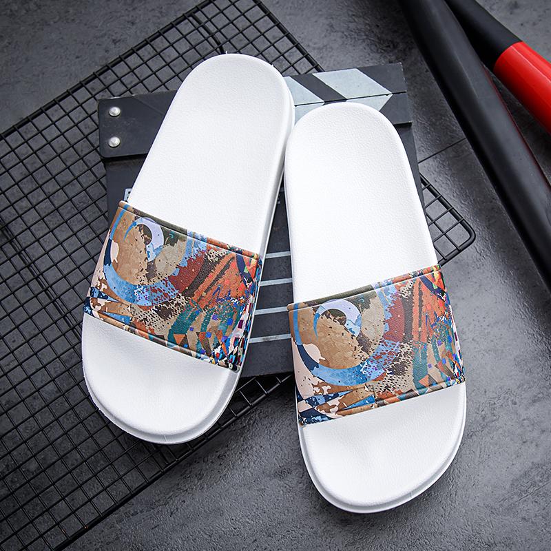 Couples casual oil painting wind slippers summer soft-sole non-slip outdoor beach shoes fashion men and women's walking sandals