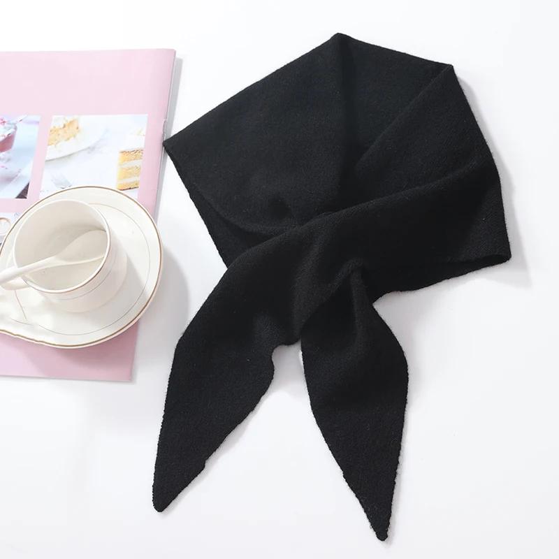 100% Wool Knitted Triangle Perforated Scarf Women's Soft Warm Cross Neck Wrap Fashion Mini Fake Collar Woolen Neck Cover