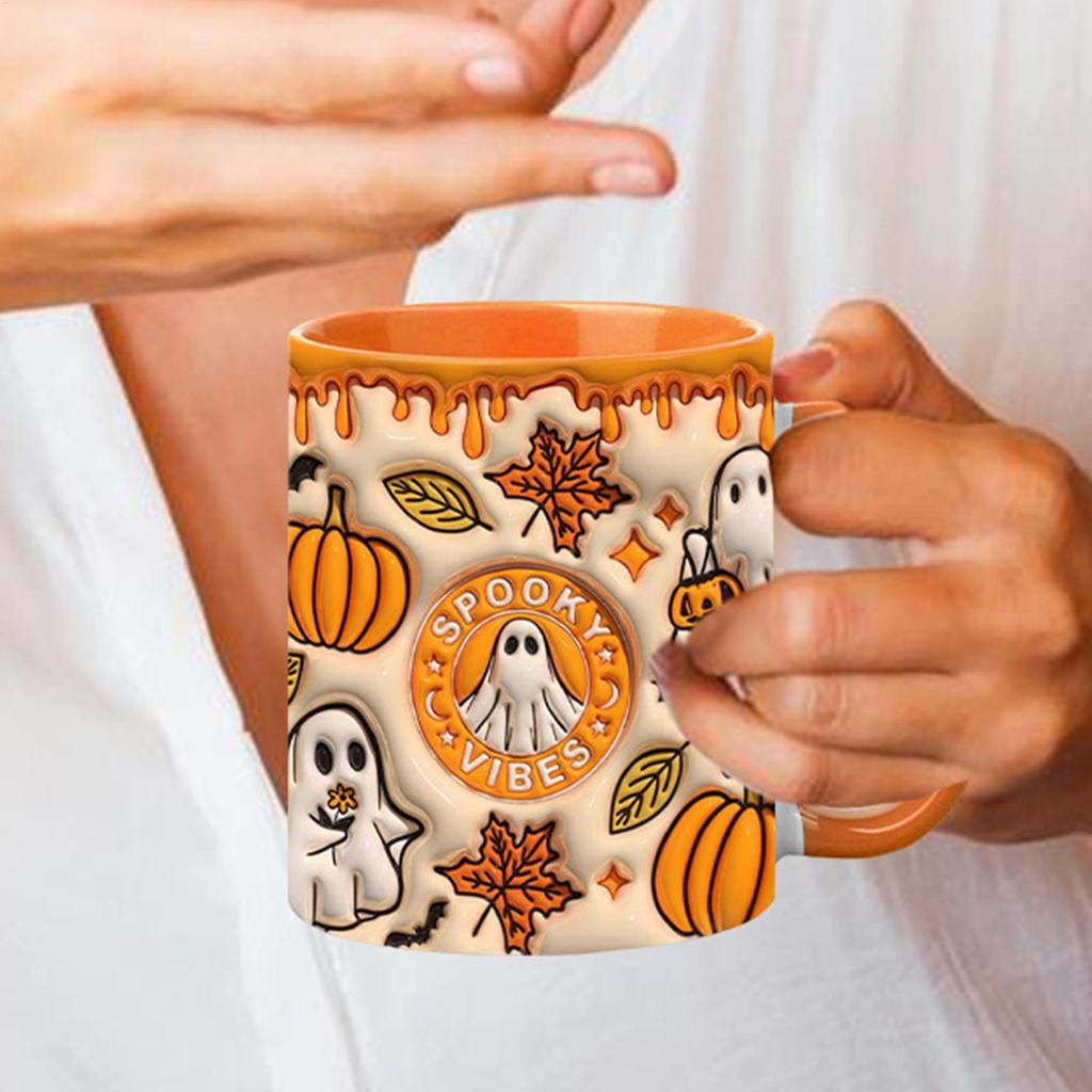 Halloween Gift Ceramic Ghost Mug 3D Milk Mug with Handle Ceramic Tea Mug 350ml Spooky Espresso Cup for Coffee Tea Milk Beverages