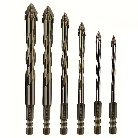 

Набор из 6 шт. высокопрочных эксцентриковых сверл 4/5/6/8/10/12 мм, четырехзаходное сверло с пилообразными кромками для камня, стекла, бетона 6pcs