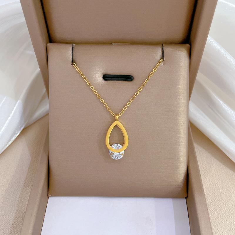 Titanium Steel Water Drop Zircon Minimalist Wind Furnace Real Gold Necklace Female Collarbone Chain Accessories