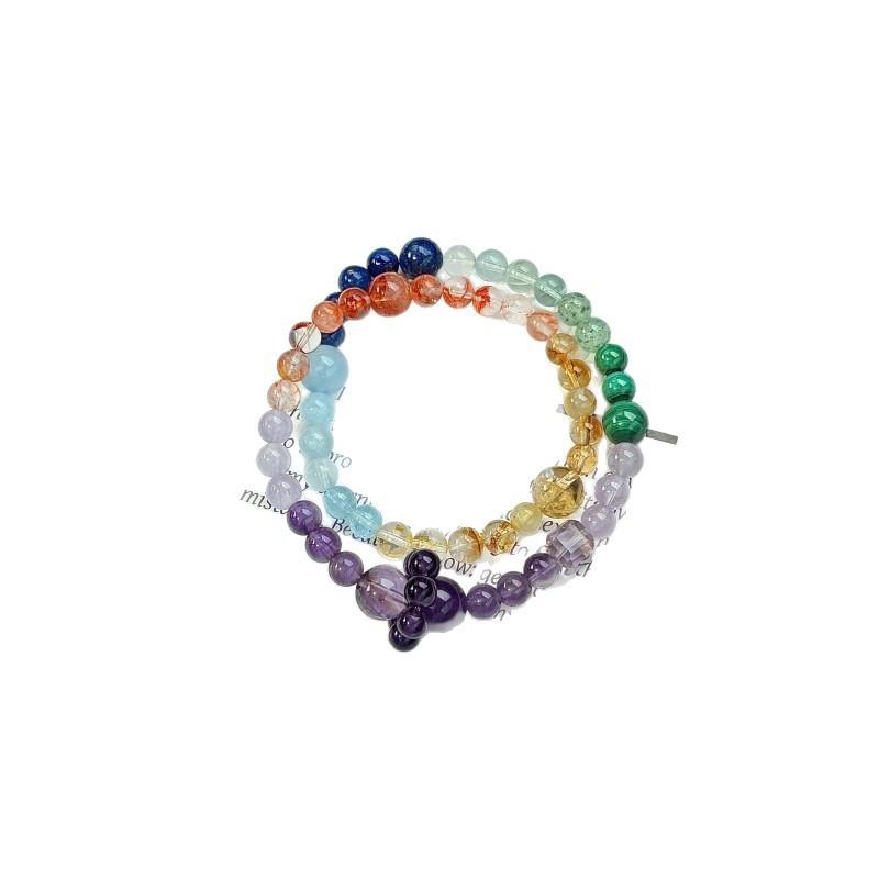 As desired2Original multi-bead double-ring crystal bracelet for women with lapis lazuli, malachite, amethyst, and aquamarine