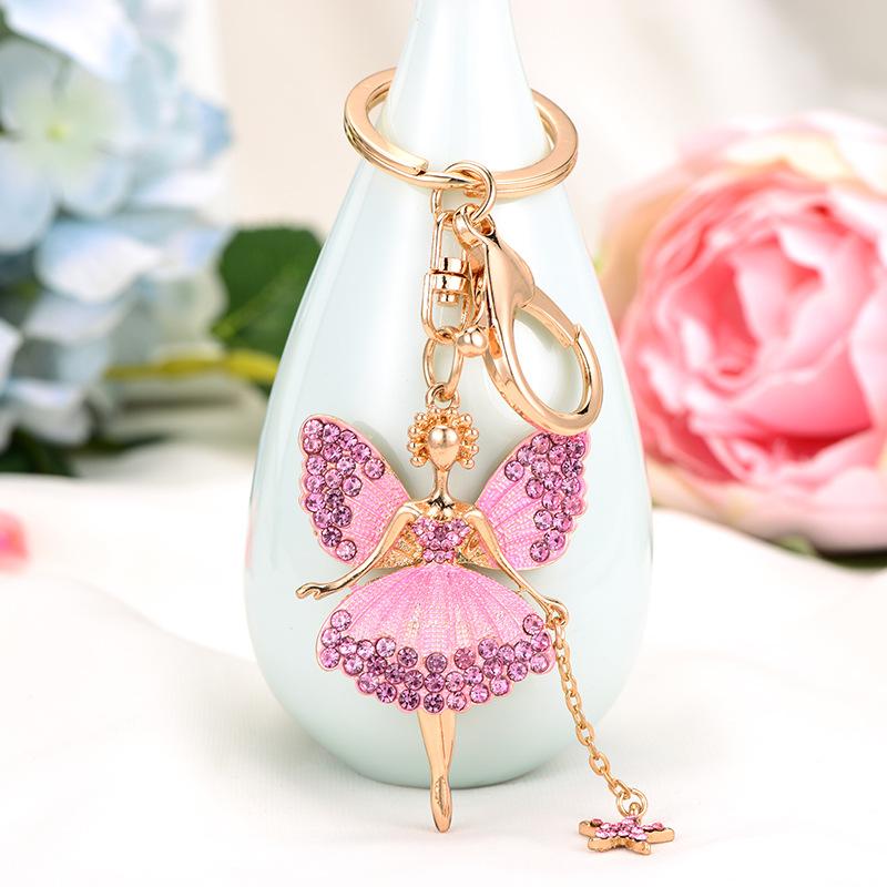 Cute Butterfly Fairy Keychain Bling Rhinestone Alloy Key Chain Ring Purse Bag Backpack Charm Women Girls Birthday Gift