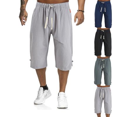 Men's Loose Tie Casual Pants Elastic Waist Beach Pants Cropped Pants Plus Size