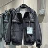 Men S Denim Jacket Loose Fit Workwear Style Lapel Long Sleeve