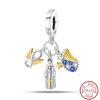 925 Silver Virgin Mary Deep Blue Golden Goddess Beautiful Blessing Charms Beads 3mm DIY Fine Jewelry Making