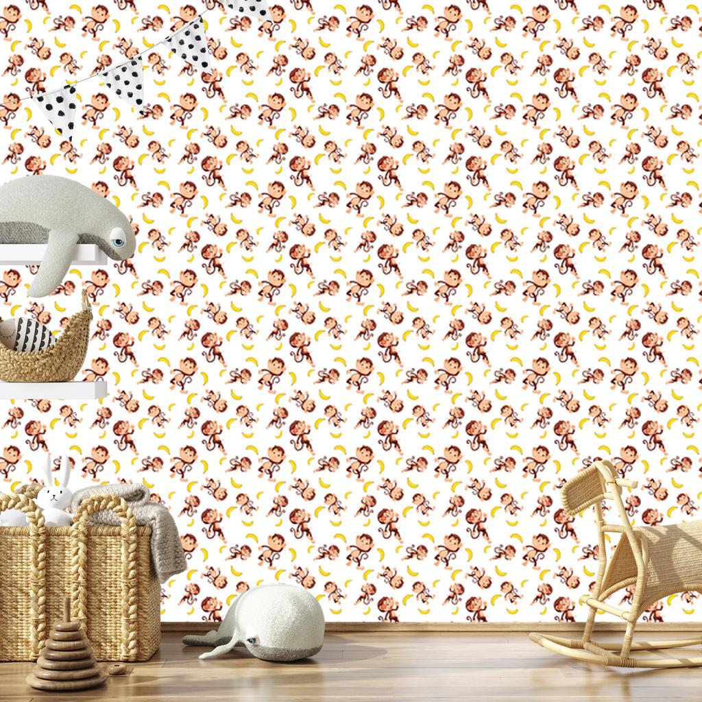 Monkey Wallpaper White, Cream and Orange for Living Room and Bedroom 50x1000