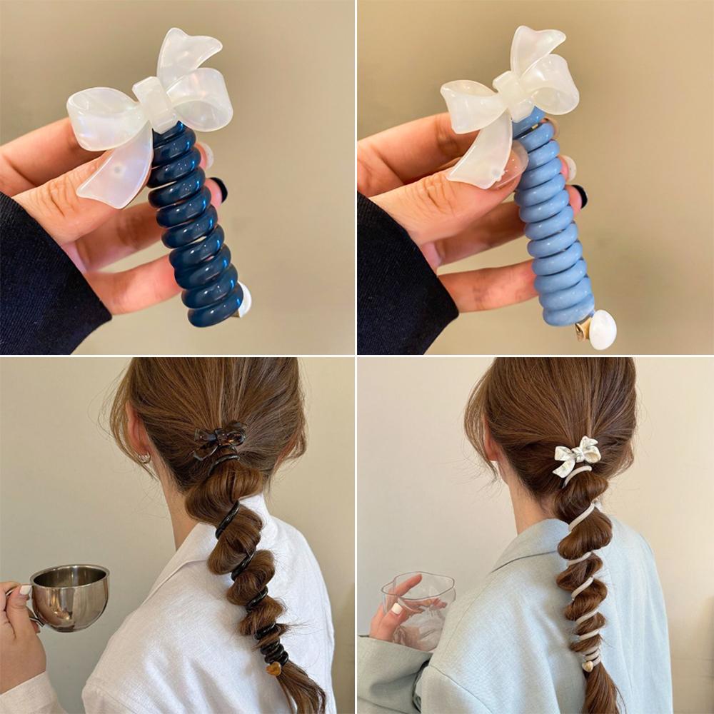 

High Elastic Telephone Line Hair Loop Bow Knot Bubble Braid Headband Head Rope Ponytail Woman