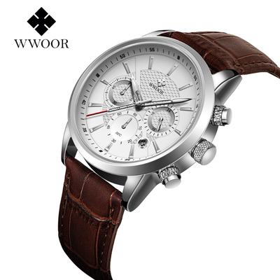 Reloj con correa de cuero WWOOR, reloj de cuarzo luminoso retro para hombre, relojes de moda informales de negocios para hombre, relojes de moda