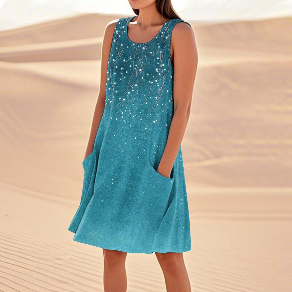 Sommerkleider für Damen, lockerer Strandurlaub, lässig, ärmellos, Sommerkleider mit Taschen, Tankkleid