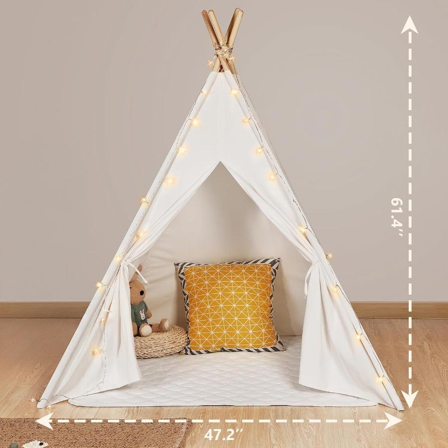 Baumwoll-Canvas Indoor Spielzelt Faltbar für Kleinkinder mit Sternenlichtern Tragetasche Waschbar für Mädchen Jungen Übernachtung