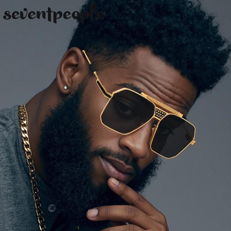 Óculos de Sol Quadrados Oversized Vintage Masculino Marca de Luxo Trendy Steampunk Condução Óculos de Sol Retrô Armação de Metal Sombras Para Homem