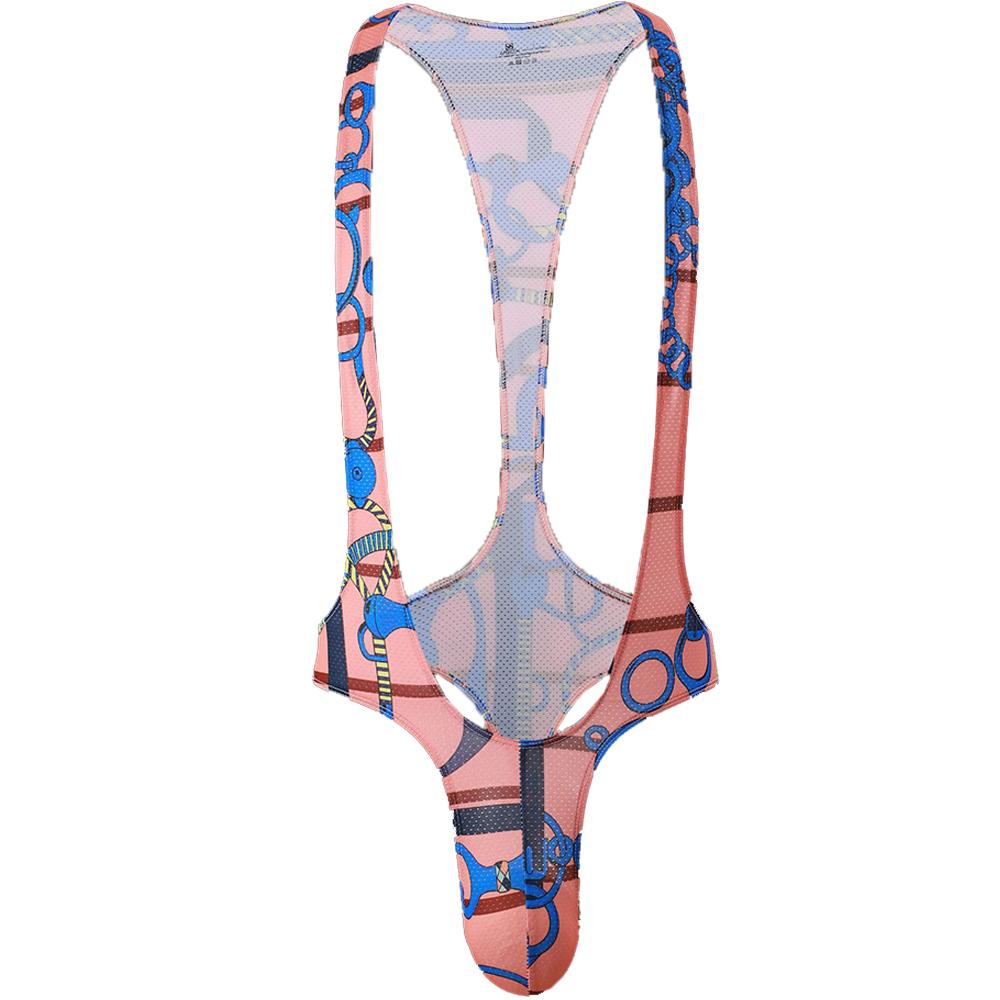 Gay Male Printed Bodysuits Body Shapers Men's Sexy Thongs Print Wrestling Singlet Leotards Sissy Men's Jockstrap Slips Jumpsuits