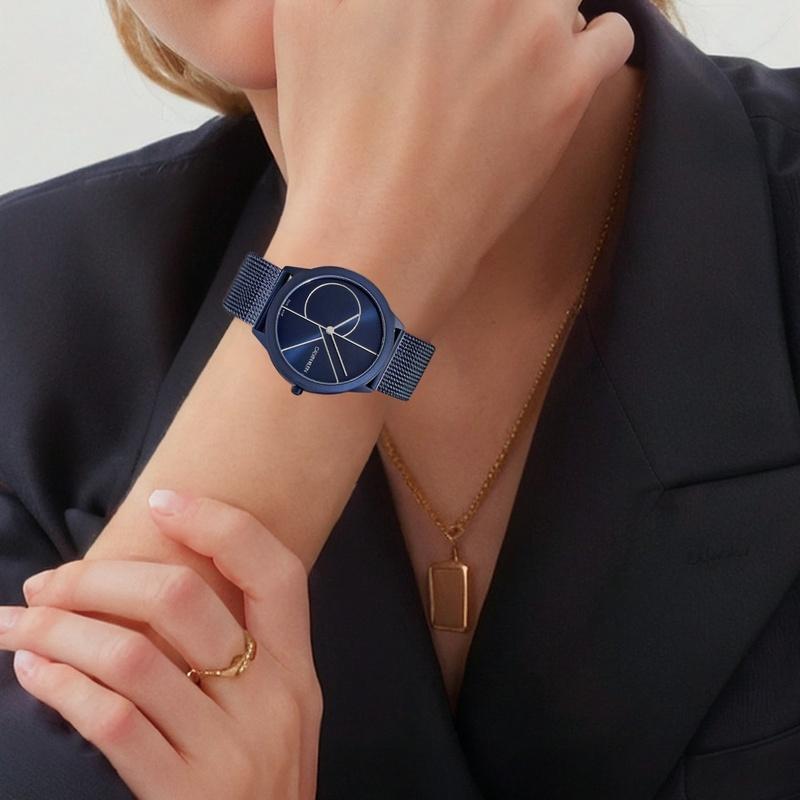 CALVIN KLEIN watch quartz movement stainless steel strap 35mm blue dial women's watch 30 meters waterproof K3M52T5N
