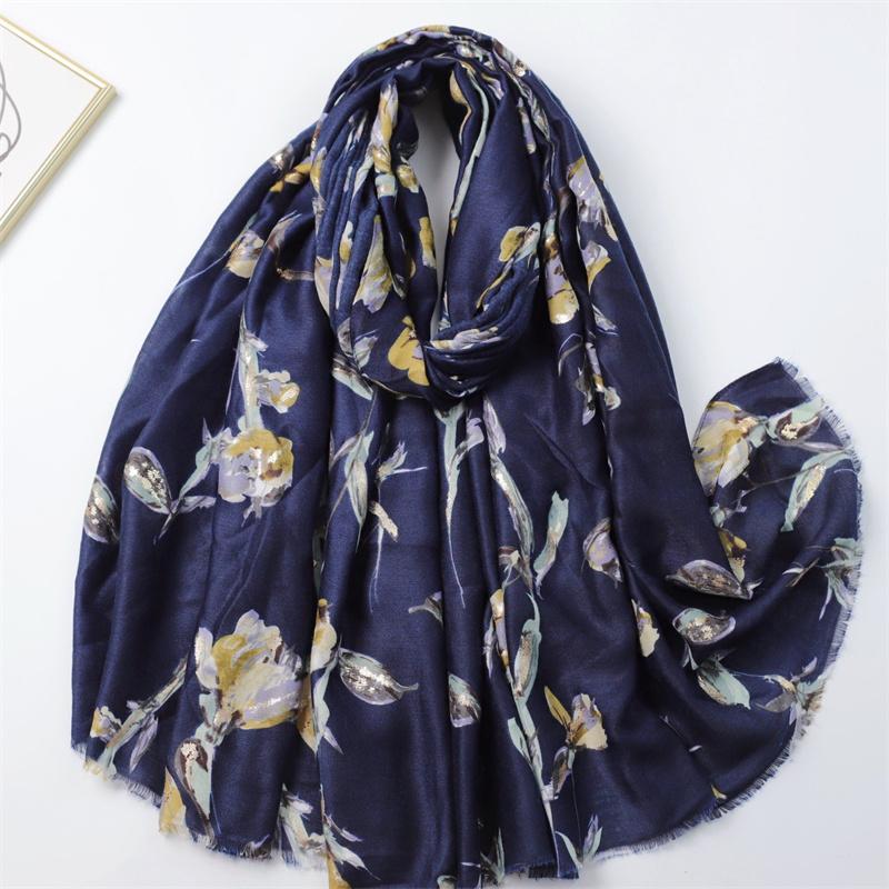 New Winter Vintage Penoy Floral Fringe Viscose Shawls Scarf Lady High Quality Wrap Pashmina Stole Bufandas Muslim Hijab 180*90Cm