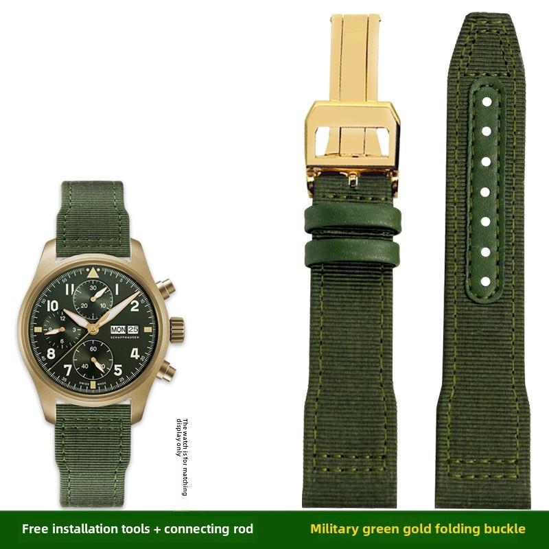 For IWC Pilot Nylon Genuine Leather watch band for IWC Mark 18 Balack Aces Portuguese original style woven canvas strap Bracelet