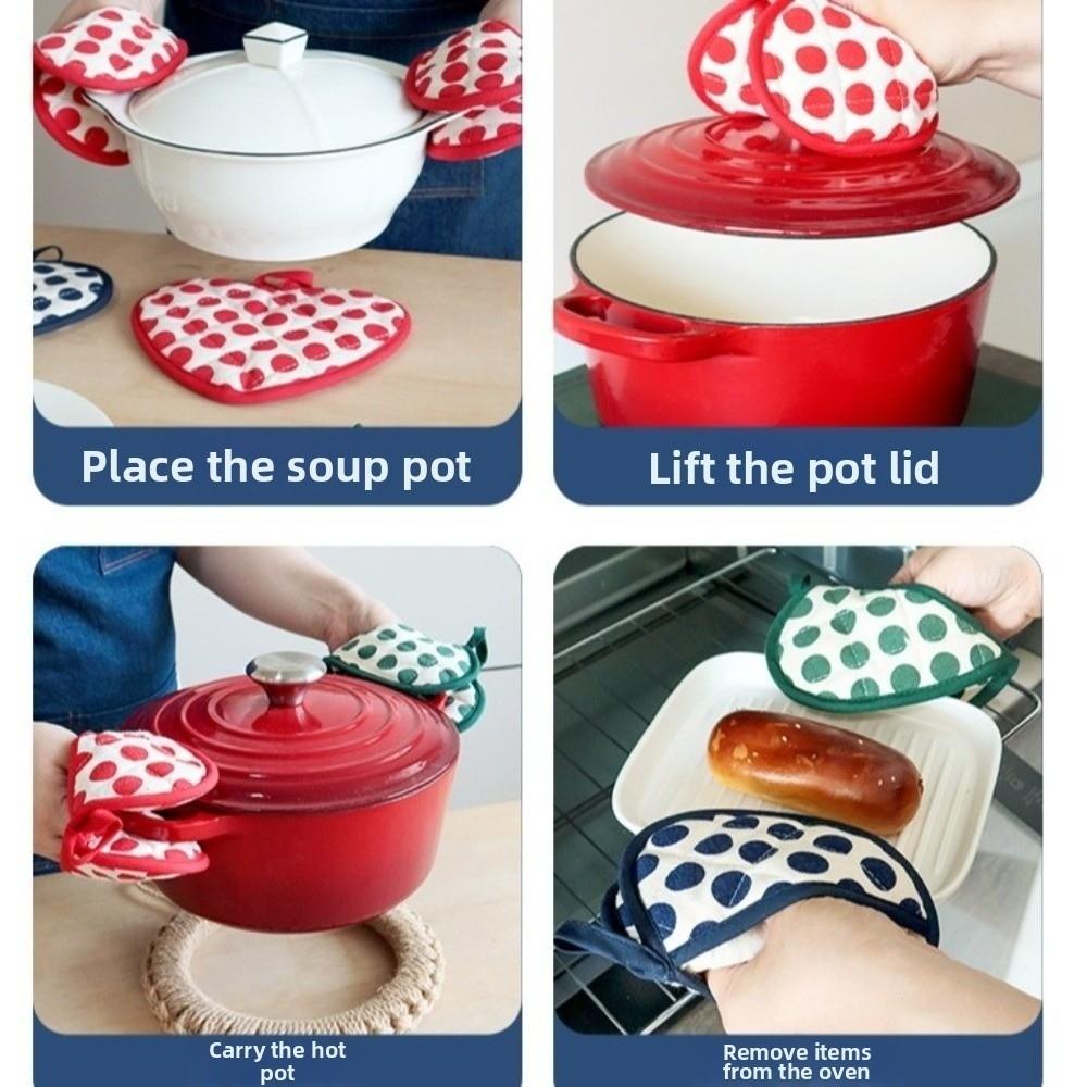 2pcs Heart-shaped Heat Insulation Pad Polka Dot Oven Mitts Anti-scalding Gloves  Oven Use