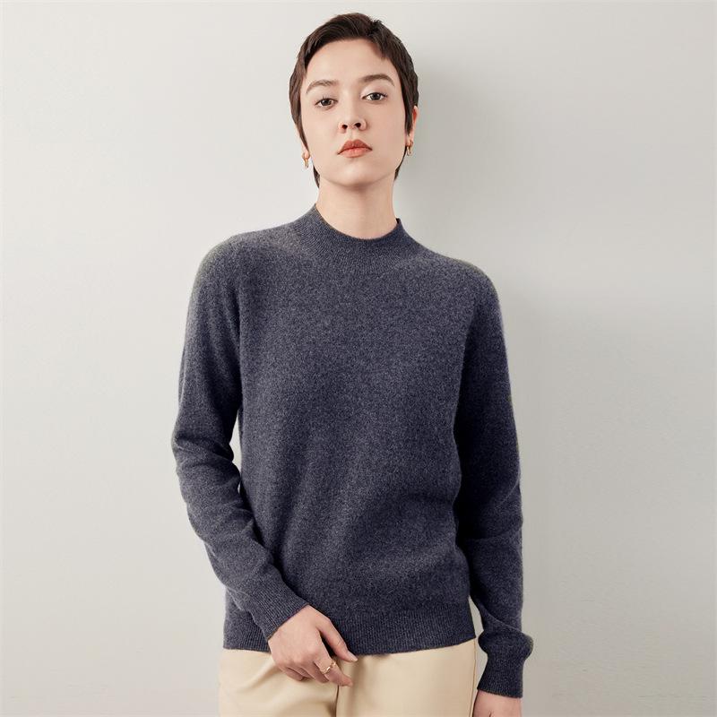 Twelve-Needle Women's Soft Cashmere Round-Neck Sweater: Warm Versatile Winter Knitwear