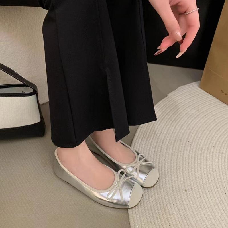 Gentle ballet ladyshoes flat shoes French retro soft sole silver new Chinese red single shoes spring small fragrant wind women's shoes