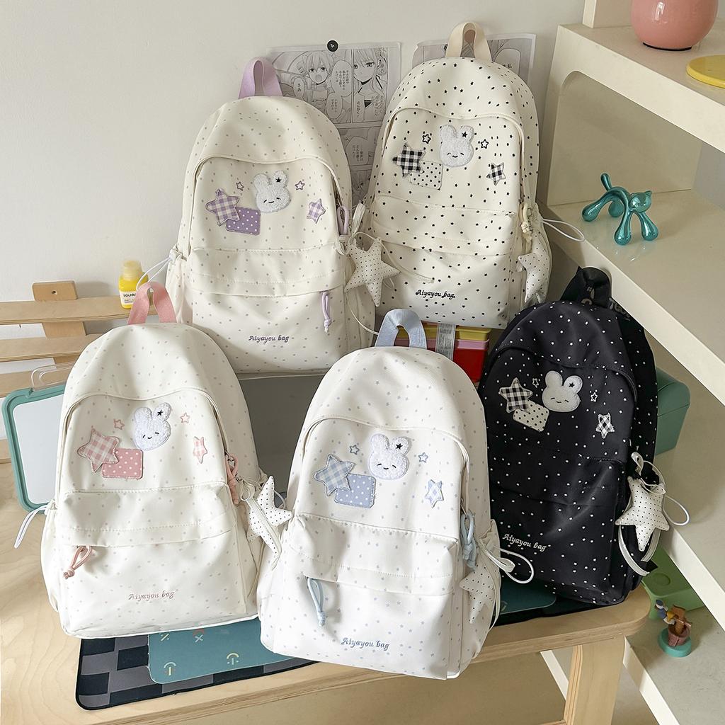 Schoolbag Summer Casual Style Cartoon Rabbit Polka Dot Sweet Girl Backpack Fresh Primary School Schoolbag Women Large Capacity Backpack