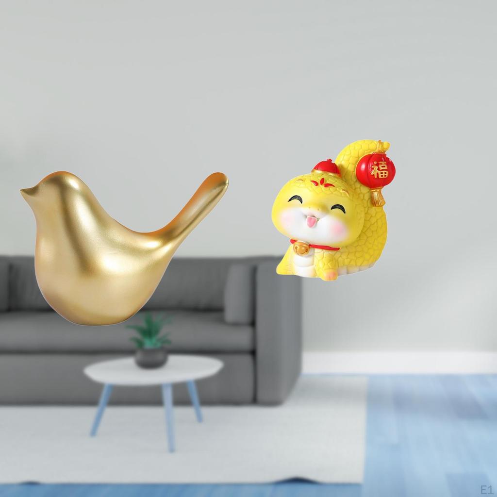Golden Cartoon Birds Snake Figurine Animal Statue Modern Home Decor Ornament Sculpture Resin