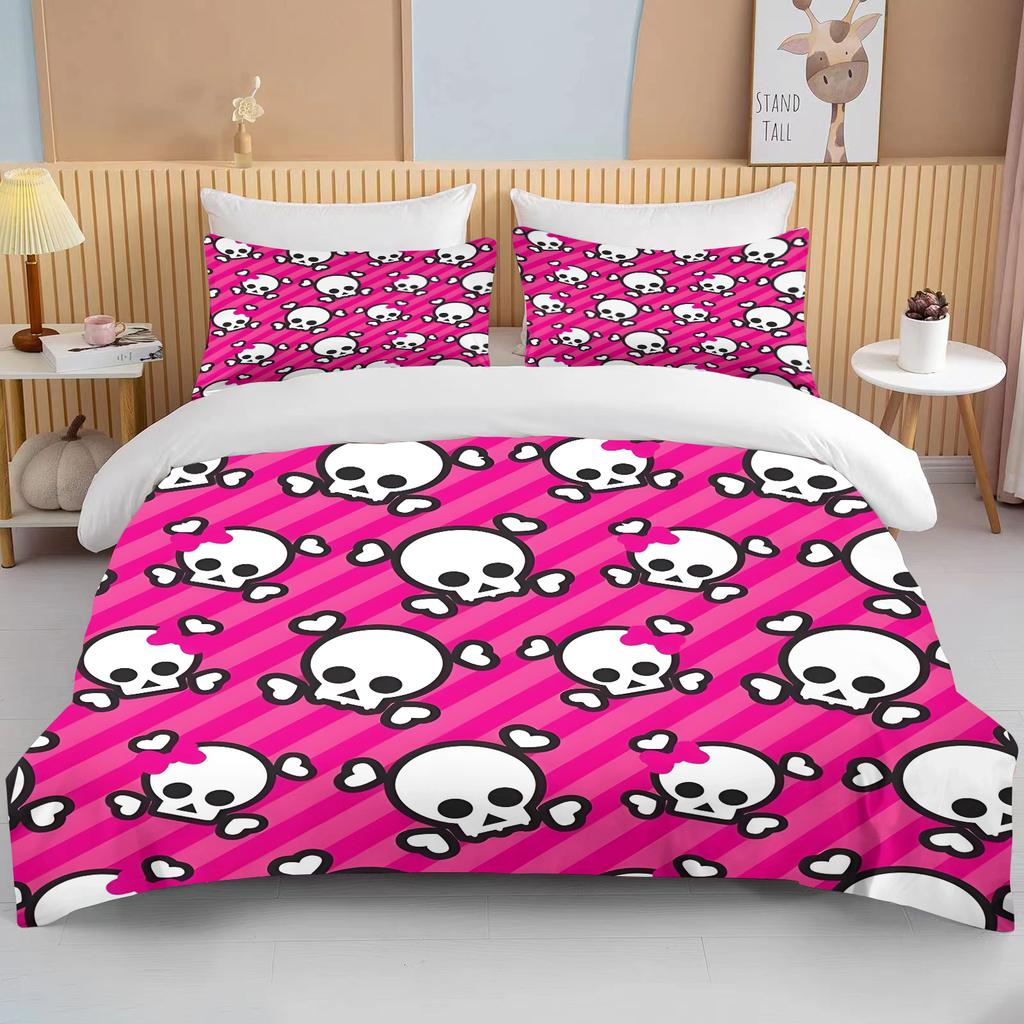 Pink Skull Print Bedding Set Duvet Cover 1 Duvet Cover 2 Pillowcases Adult and Children Bedding Set Luxury Grils Gift Full Size
