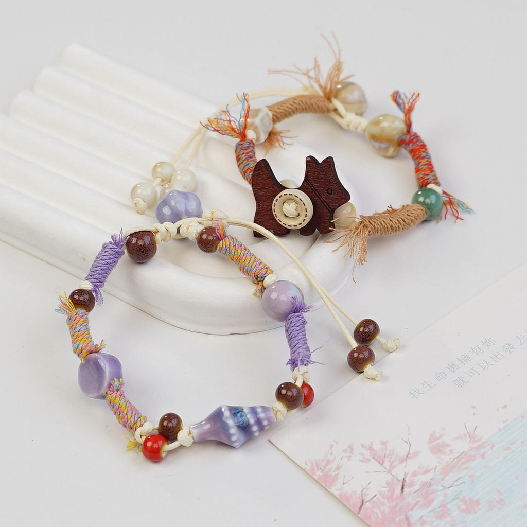 Ceramic ceramic bracelet student Tibetan hand braided rope stall student gift