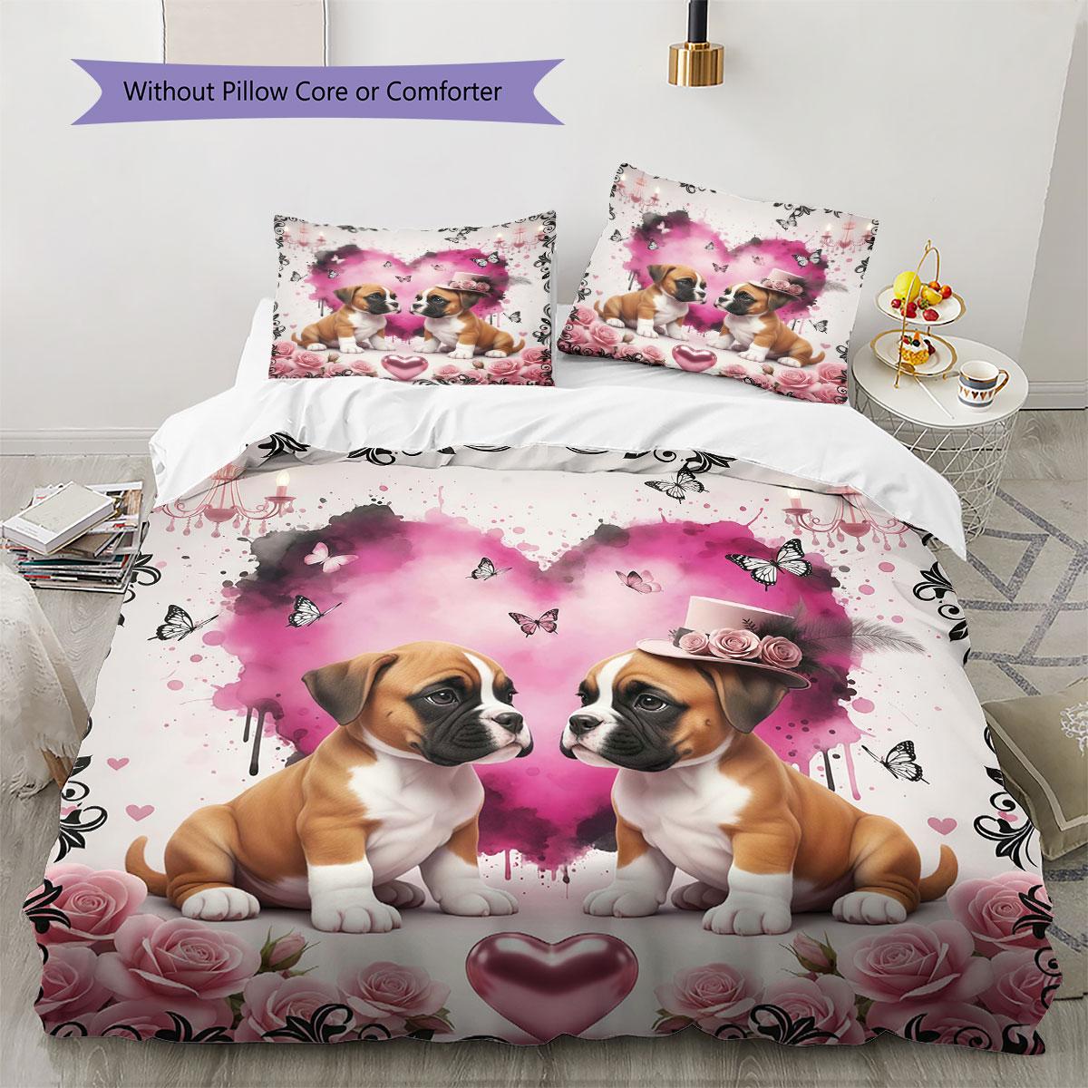 

PuppyforValentine sDay Pattern Bedding Quilt Set Quilt Cover Pillowcase Home Decoration Birthday Gift (1 * duvet cover + 2 * pillowcase, without core) 135x200cm