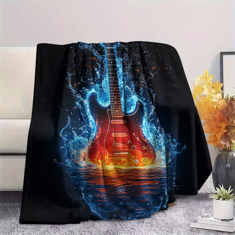 Guitar Print Flannel Blanket, High Quality Comfortable for All Seasons, Home Decor, Warmth and Comfort, Perfect for Christmas Gifts