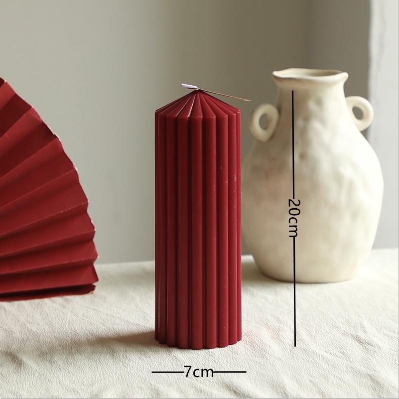 Vintage Wine Red Cylindrical Ins Aroma Candle, French Romantic Wedding Candle Household Candlestick Decoration