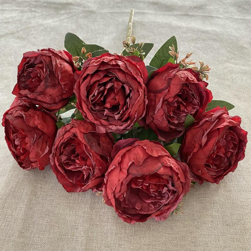 

Artificial Peony Flowers 7 Stems, Felt Fabric Burned Edge Bouquet, Nordic Home Table Decor, Ins Style Fake Flower Arrangement
