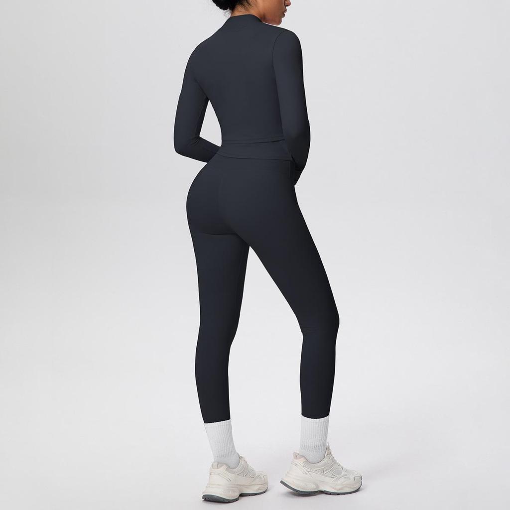 Cloud-like Quick-dry Zipper Jacket & High-waisted Yoga Suit - 3pc Outdoor Running Fitness Set
