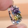 Anillos de circonita cúbica de colores de moda para mujer, anillo de dedo de color plateado, joyería para fiesta de cóctel y festival, regalo