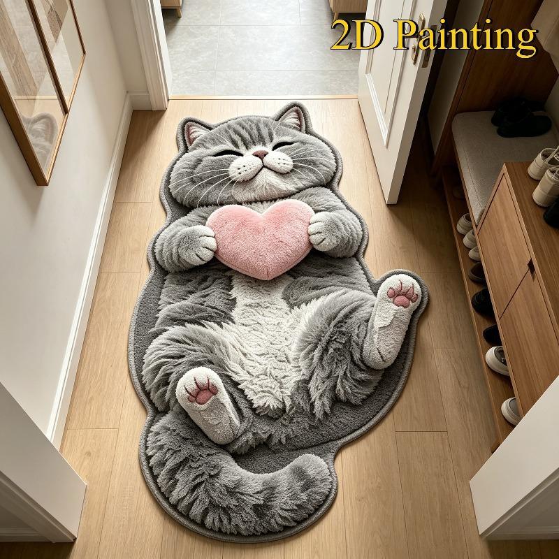 Imitation Cashmere Cat Floor Mat Thickened Water Absorbent Non-Slip Soft Rug for Bathroom Bedroom Front Door Decor