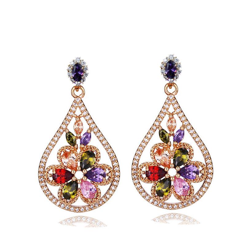E0225 Premium Inductively Plated Champagne Gold Zircon Earrings, Vintage Color Water Drop Earrings