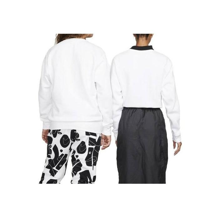 Nike Sportbekleidung Club Fleece Rundhals Weiß/Schwarz Unisex Streetwear BV2662-100