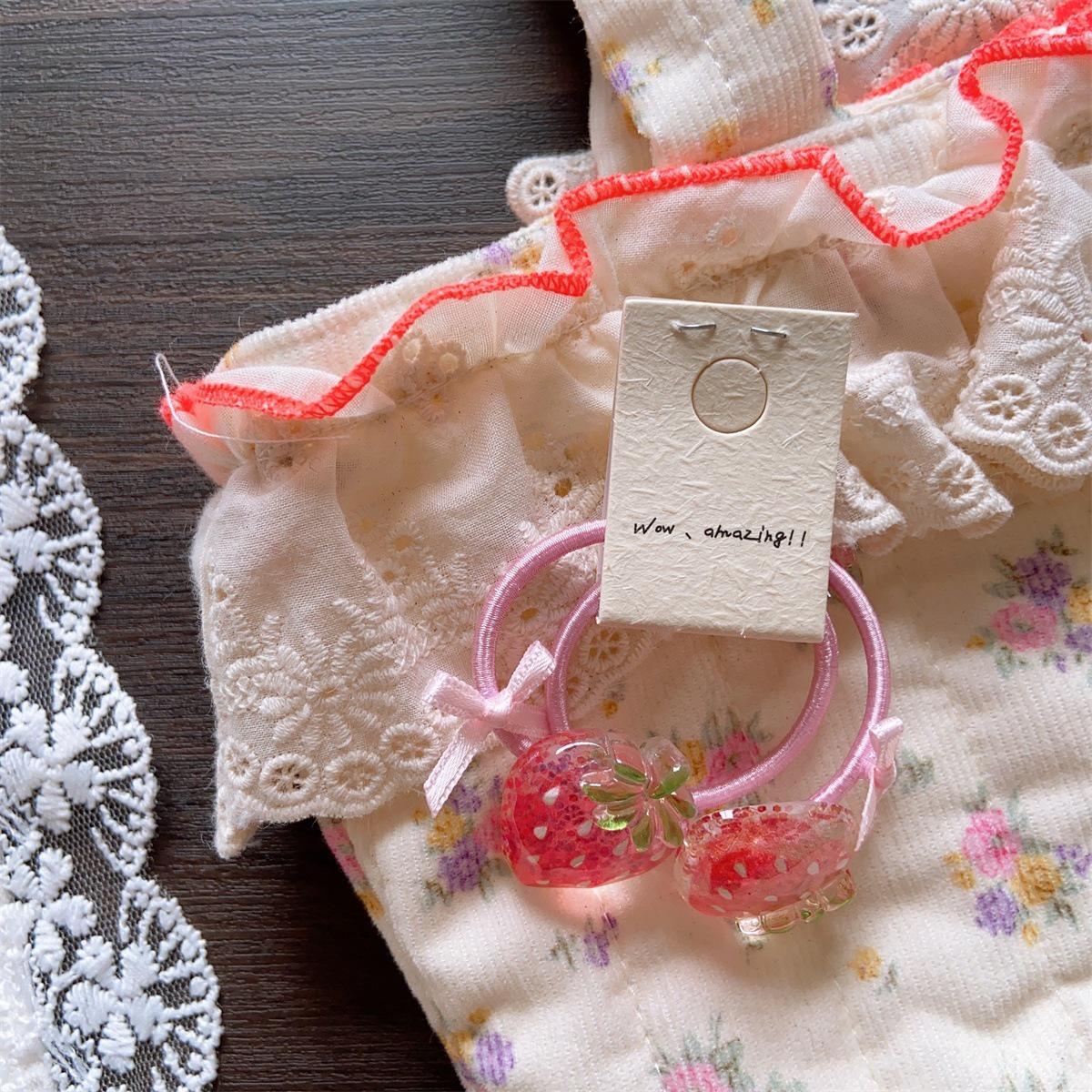 Kids Transparent Strawberry Hair Clip & Crystal Resin Hair Tie