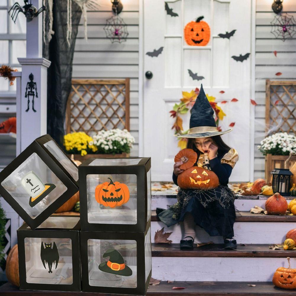 4Pcs/Set Cube 3D Transparent Balloons Boxes Pumpkin Photography Background Box  Haunted House