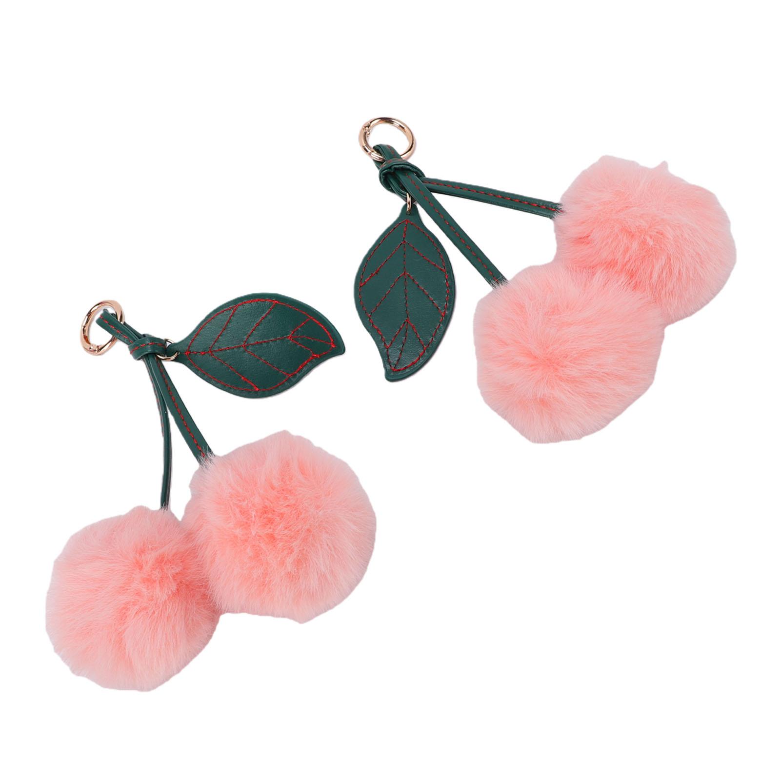 2 Pcs Plush Cherry Keychain Cute Stuffed Fluffy Cherry Purse Keychain with Gold Metal Ring розовый