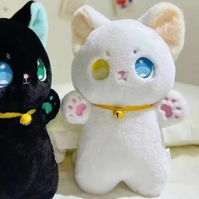 25cm Black and White Cat Plush Toy Grab Stuffed Animal Patung Dolls Children Toys Gifts Halloween Gifts Toys for Kids Girl