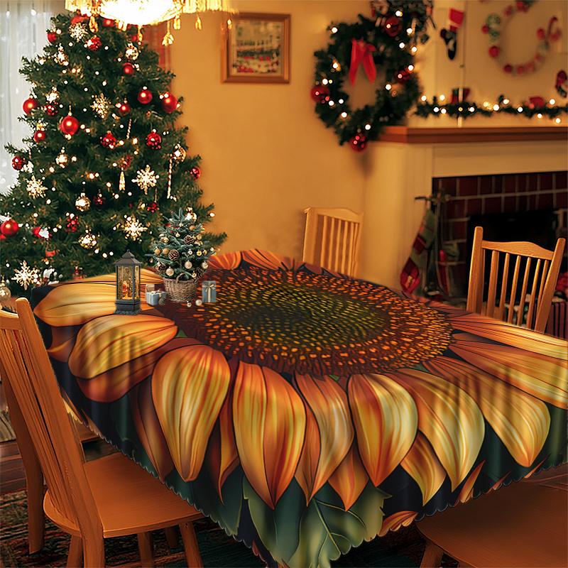 Vibrant Sunflower Pattern Tablecloth - Easy-Clean PolyestPicnic Accessorieser, Perfect for Picnics, Camping, Weddings, Parties, Christmas