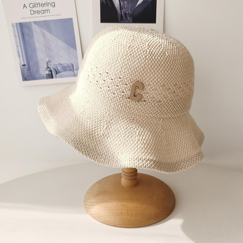 

Легкая и тонкая вязаная шапка-рыбачка Детская весенне-летняя шляпа-панама Повседневная защита от солнца Маленькая шляпа-ведро Adult (56-58cm) бежевый