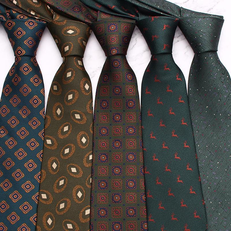 Green Series Business Tie Men'S Retro Striped Cashew Flower Polyester Silk Hand Tie