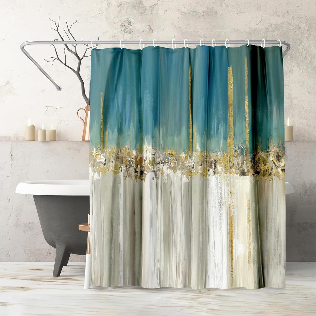 Beach Shower Curtain - Water-Resistant Long Shower Curtain with Coastal Landscape Design - Durable Metal Grommets and 12 Hooks