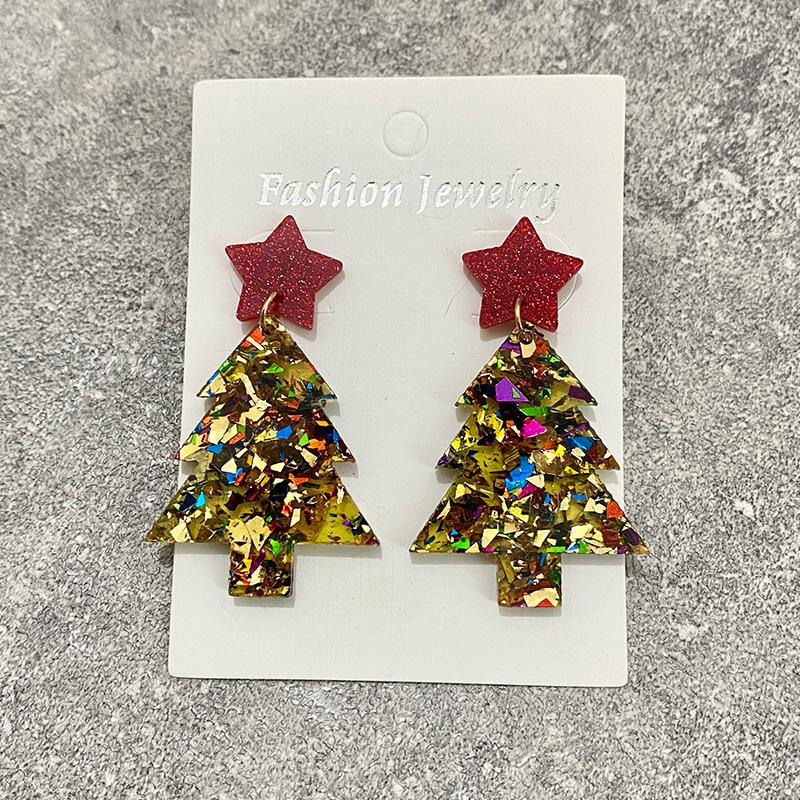 Christmas Glitter Acrylic Christmas Tree Stitching Earrings For Women Fashion Earrings Festive Popular Jewelry