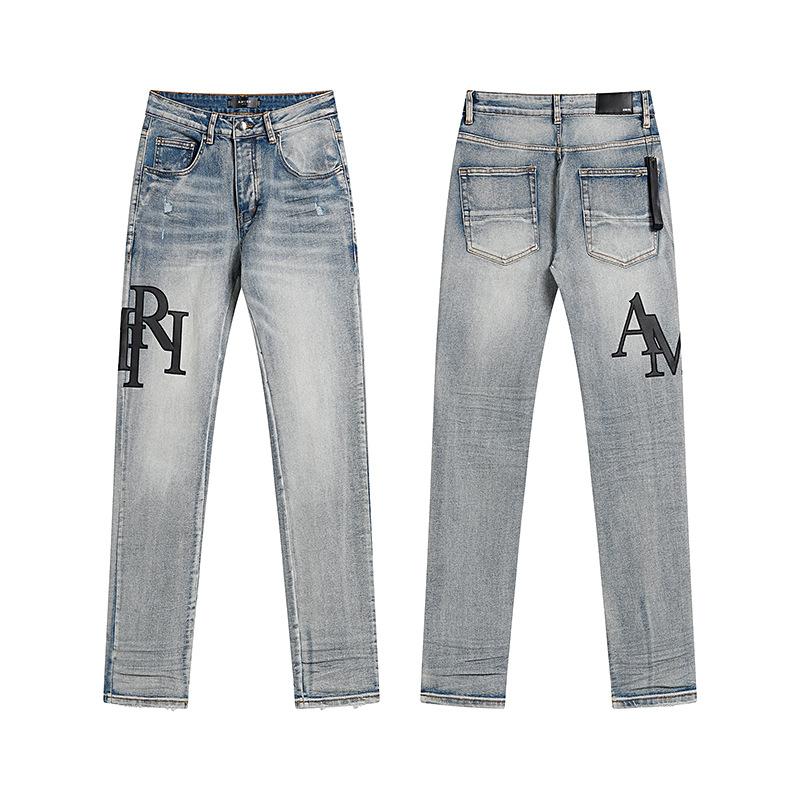 Purple Brand Ink Printing Meichao High Street Retro Ripped Casual Trend Denim Horn Pants Small Feet