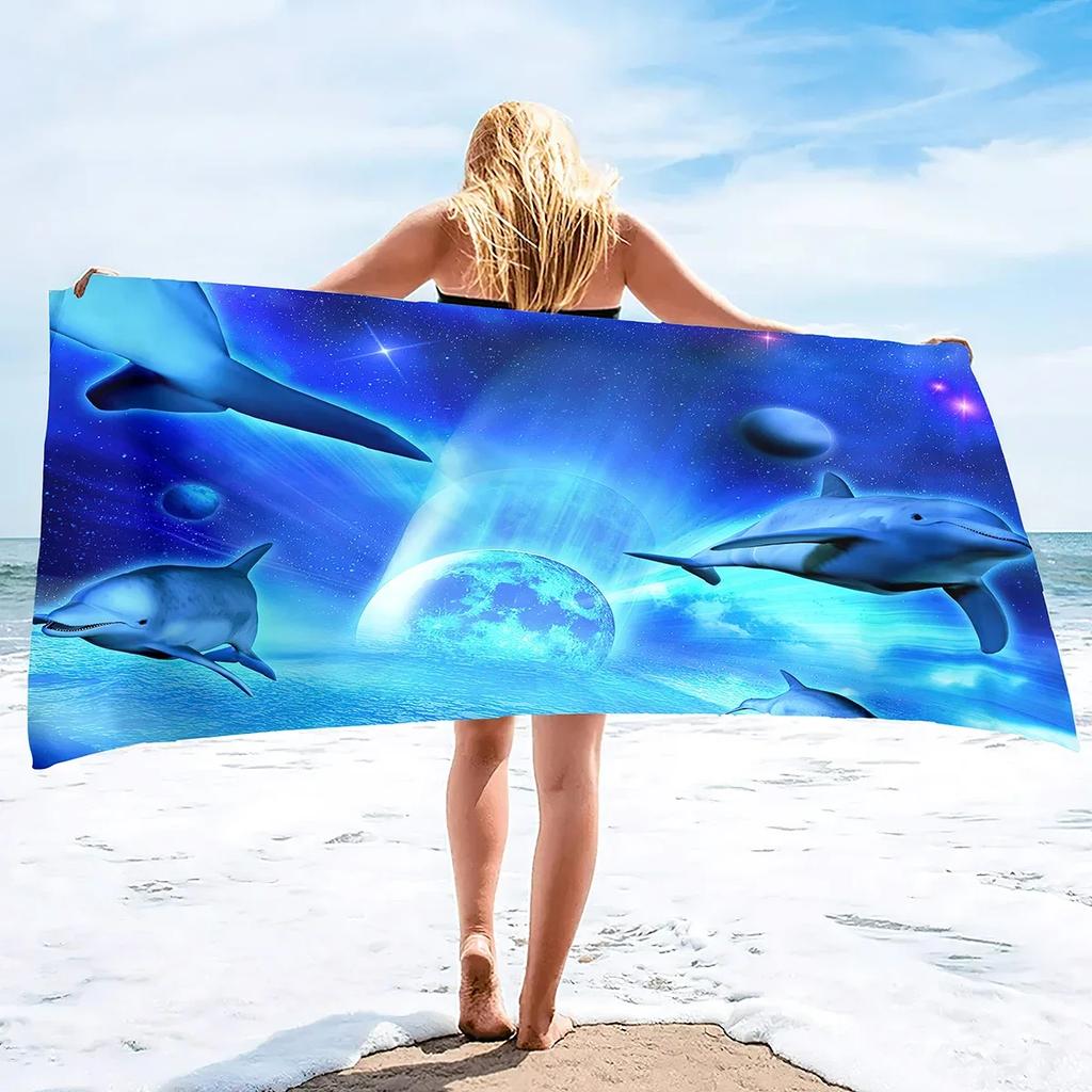 Dolphin Beach Towel,Cute Ocean Dolphin Themed Microfiber Bath Towel Gift,Funny Abstract Animal Sand Free Quick Dry Travel Towels